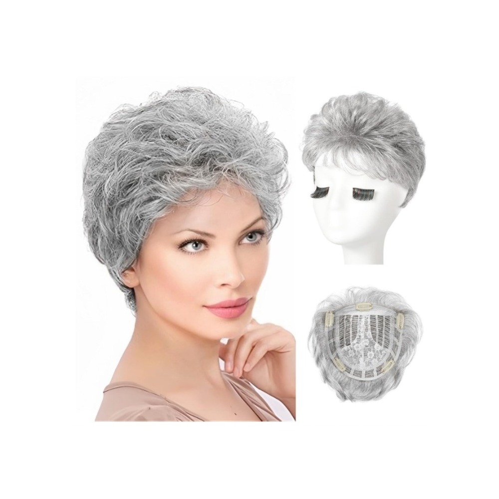 REECHO Hair Topper Short Wiglet Silver Mist Synthetic Japanese Fiber Hairpiece